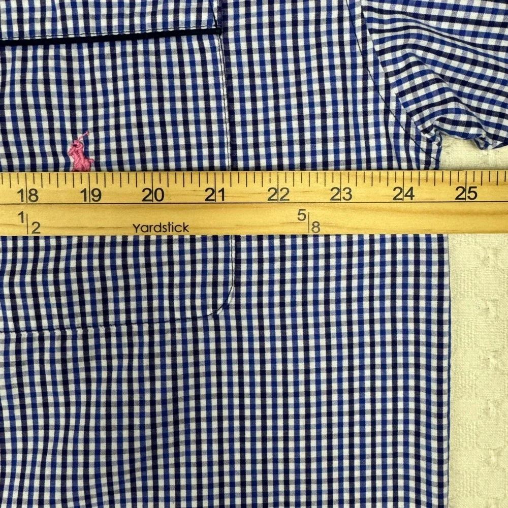 Polo Ralph Lauren Pajama Top‎ Mens Large Blue Gingham Cotton Sleep Shirt Pocket